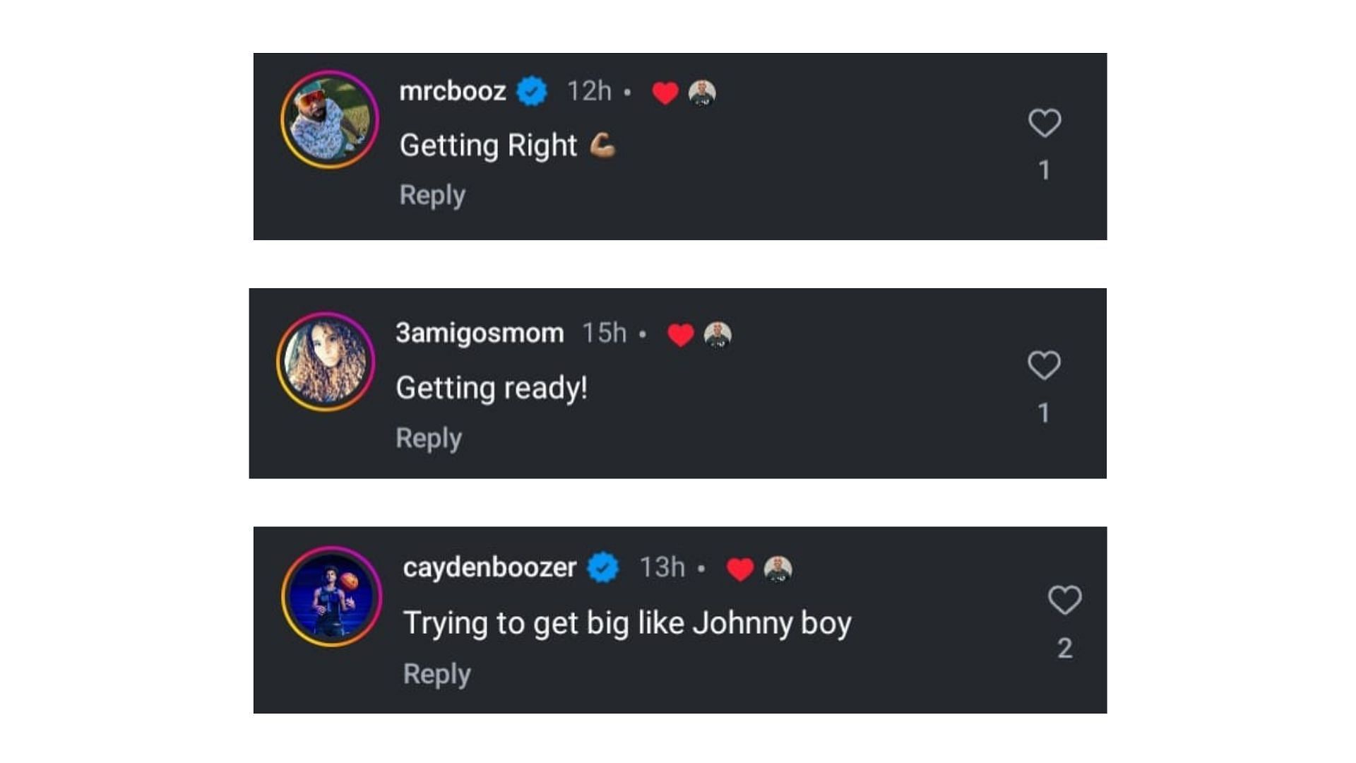 Carlos, Cayden and CeCe Boozer's comments on the post.